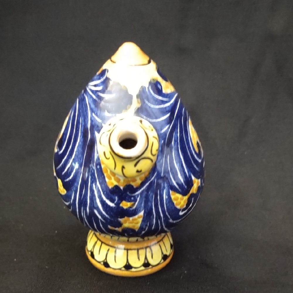 Blue and Yellow Ceramic Pottery with Ornate Patterns, Signed - Picture 2 of 7